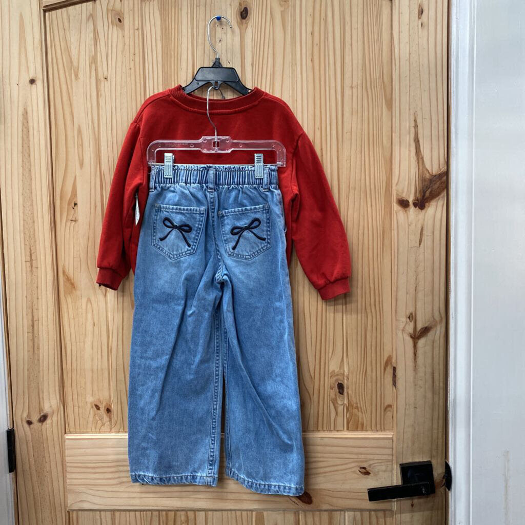 GIRLS MINNIE MOUSE 2PC SET RED/DENIM 5T/6