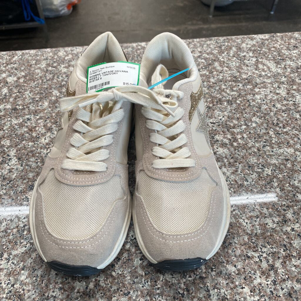 WOMENS VINTAGE HAVANA SHOES LT TAN/IVORY W/STAR 8