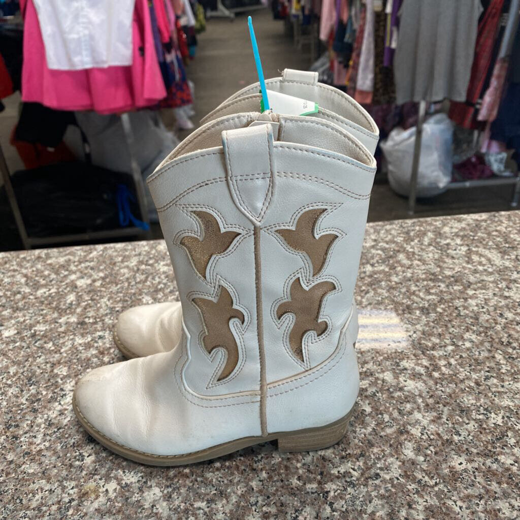 GIRLS WHITE BOOTS W/GOLD 12