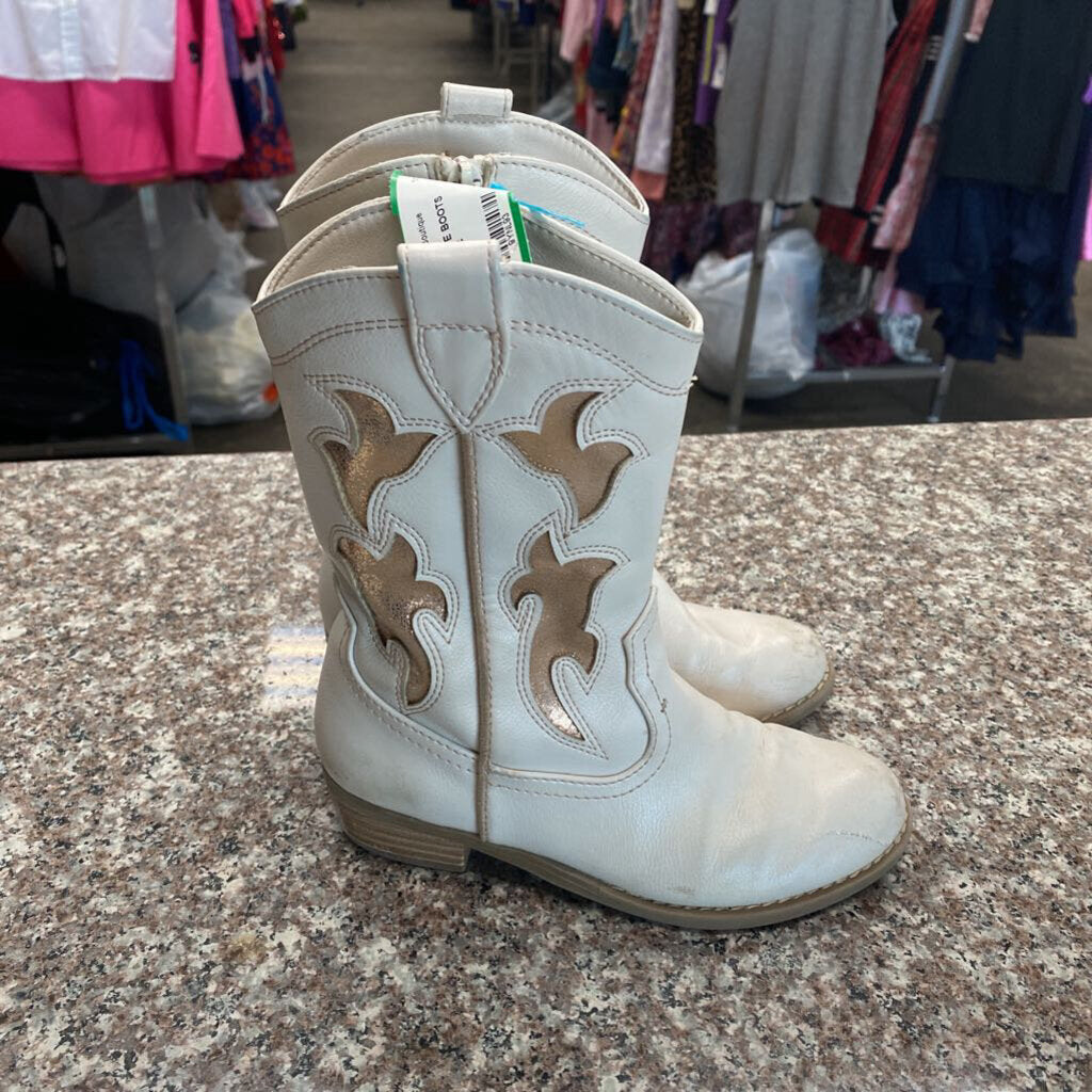 GIRLS WHITE BOOTS W/GOLD 12