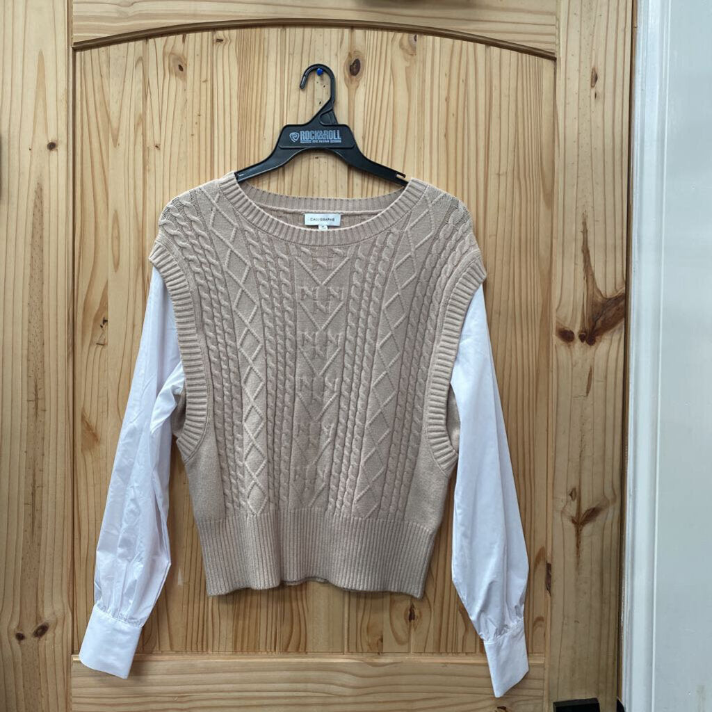 WOMENS CALLIGRAPHIE TAUPE/WHITE CASUAL SHIRT M