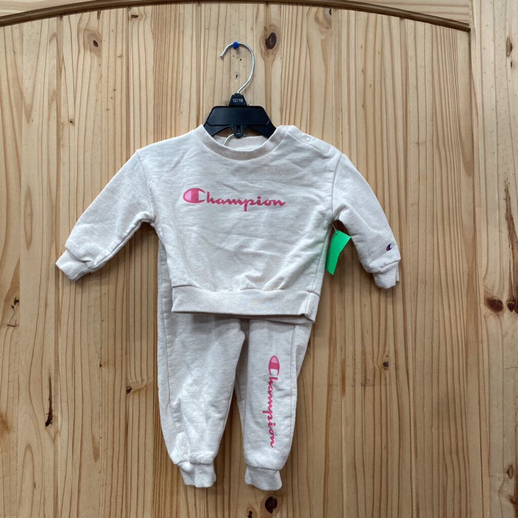 GIRLS CHAMPION 2PC SET TAUPE/PINK 6M