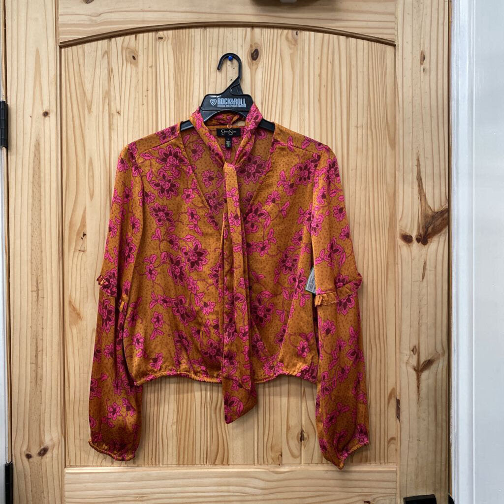 WOMENS JESSICA SIMPSON CASUAL TOP RUST W/PINK FLOWERS L