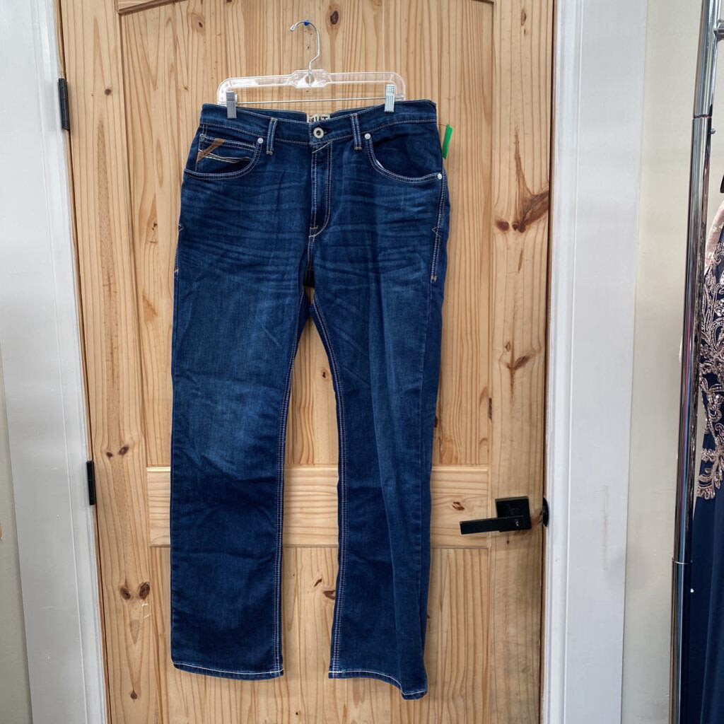 MENS ARIAT RELAXED BOOT CUT DK DENIM JEANS 34X34