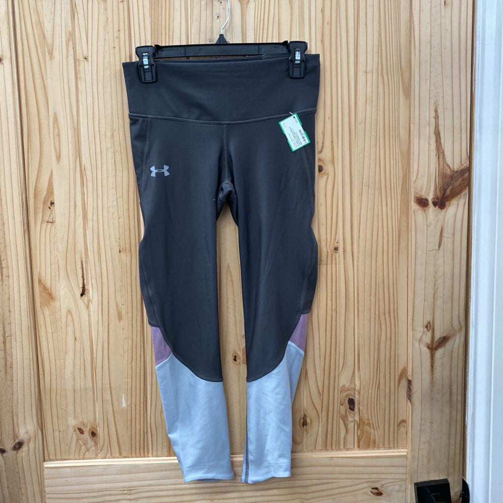 WOMENS UNDER ARMOUR LEGGINGS DK GREY/LT GREY/PURPLE M