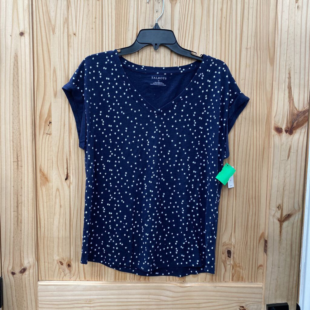 WOMENS TALBOTS NAVY BLUE SHIRT W/WHITE STARS M NWT