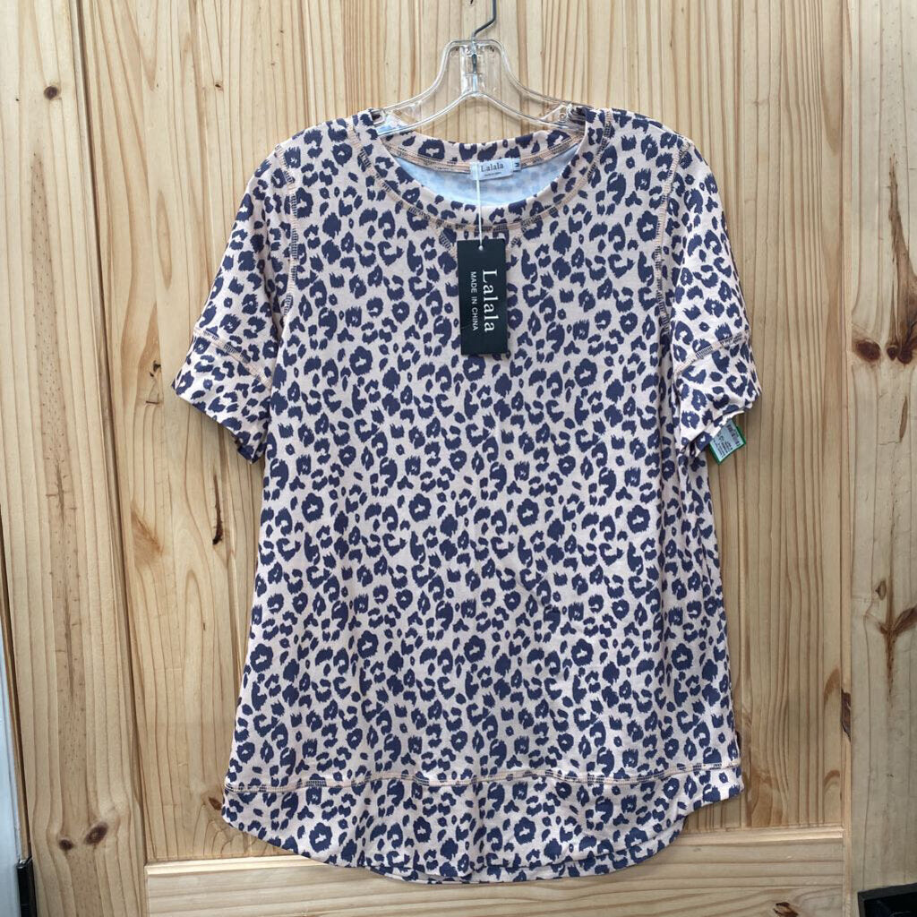 WOMENS LALALA LEOPARD CASUAL TOP TAN/DK GREY M NWT