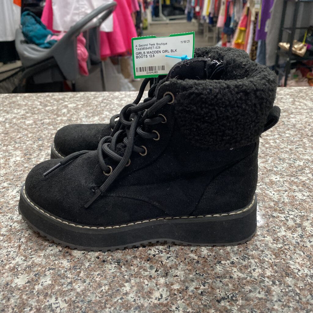 GIRLS MADDEN GIRL BLK BOOTS 12.5
