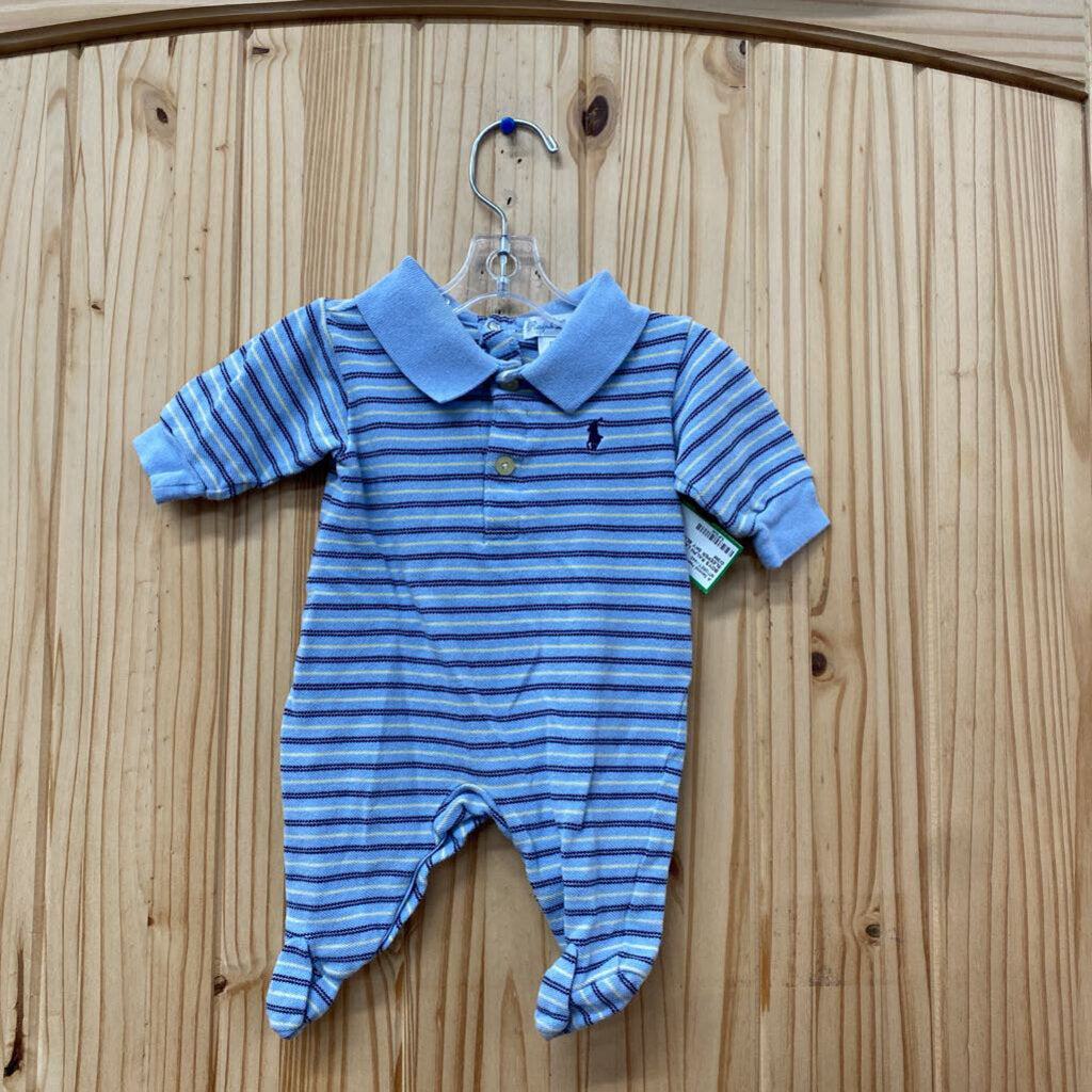 BOYS RALPH LAUREN LS SLEEPER SKY BLUE/WHITE 0/3M
