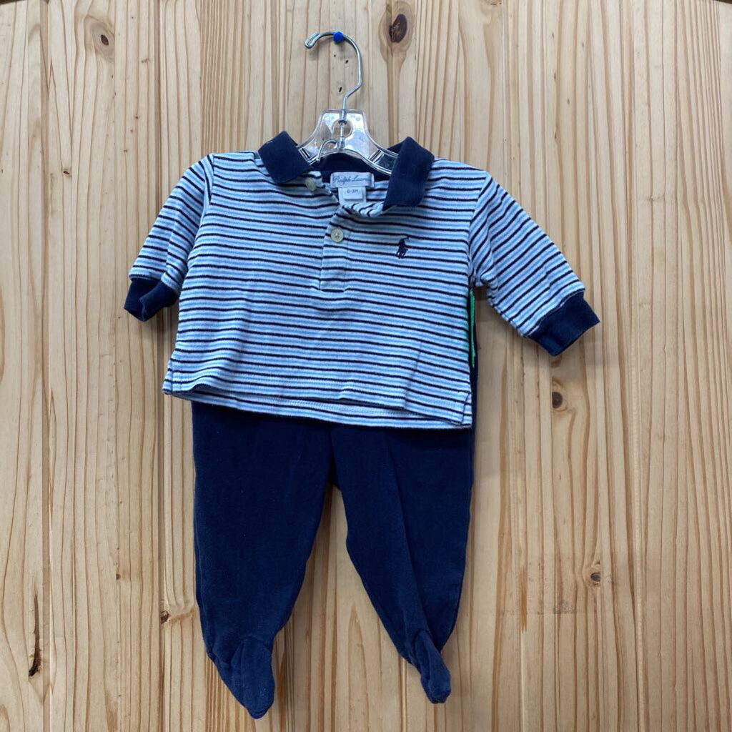 BOYS RALPH LAUREN 2PC SET SKY BLUE/WHITE/NAVY BLUE 0/3M
