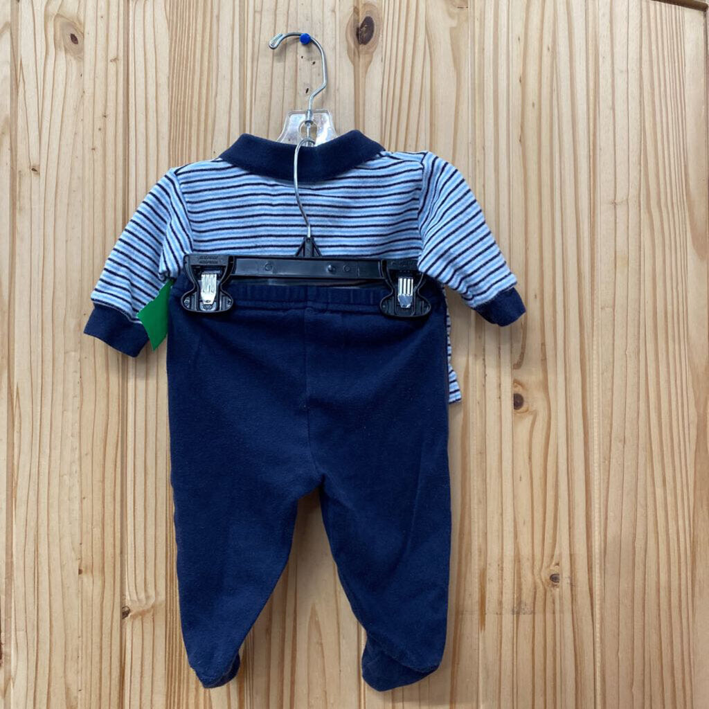 BOYS RALPH LAUREN 2PC SET SKY BLUE/WHITE/NAVY BLUE 0/3M