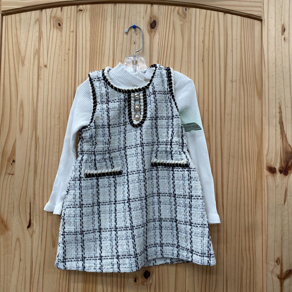 GIRLS SHEIN CASUAL DRESS W/WHITE LS SHIRT 6