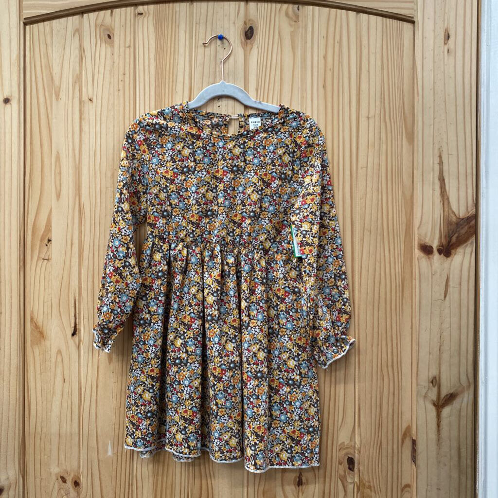 GIRLS SHEIN BROWN FLORAL LS DRESS 6