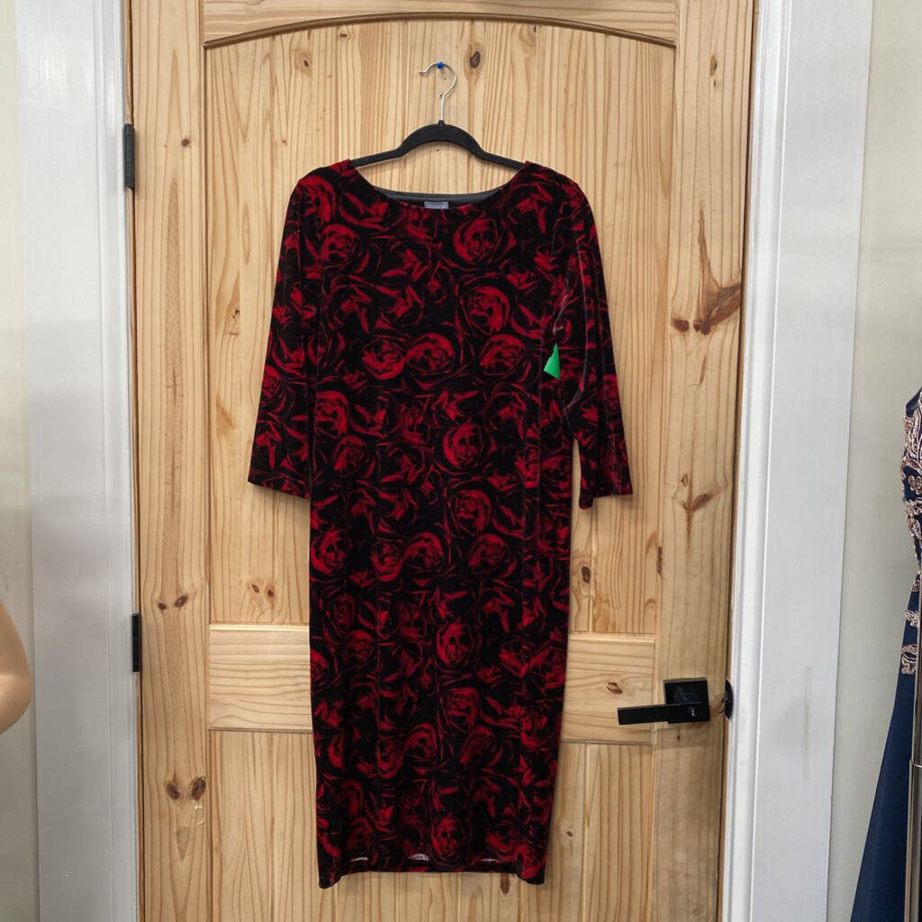 WOMENS CHICOS LS DRESS RED/BLK W/ROSES 1 SIZE 8/10 NWT