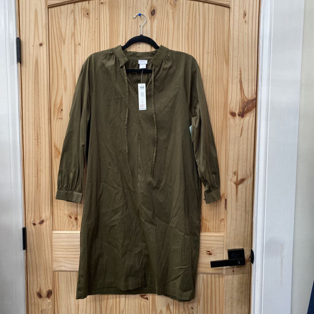 WOMENS CHICOS LS DK OLIVE GREEN DRESS 1 8/10 NWT