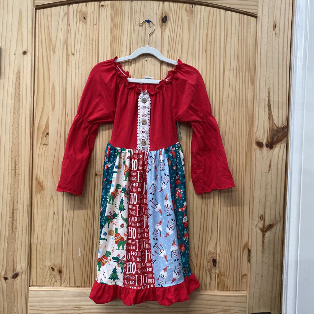 GIRLS CHRISTMAS DRESS LS RED/GREEN/SKY BLUE 2XL 5/6