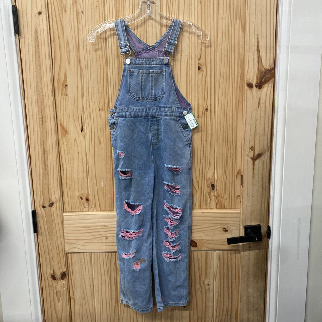GIRLS SHEIN LT DENIM/PINK DIST OVERALLS 9