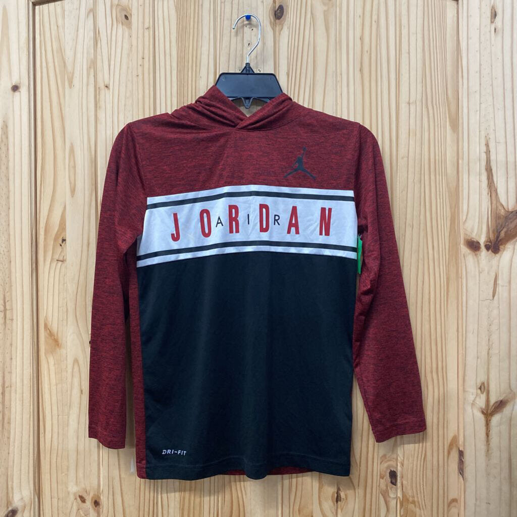 BOYS JORDAN LS HOODED SHIRT WINE/WHITE/BLK M 10/12