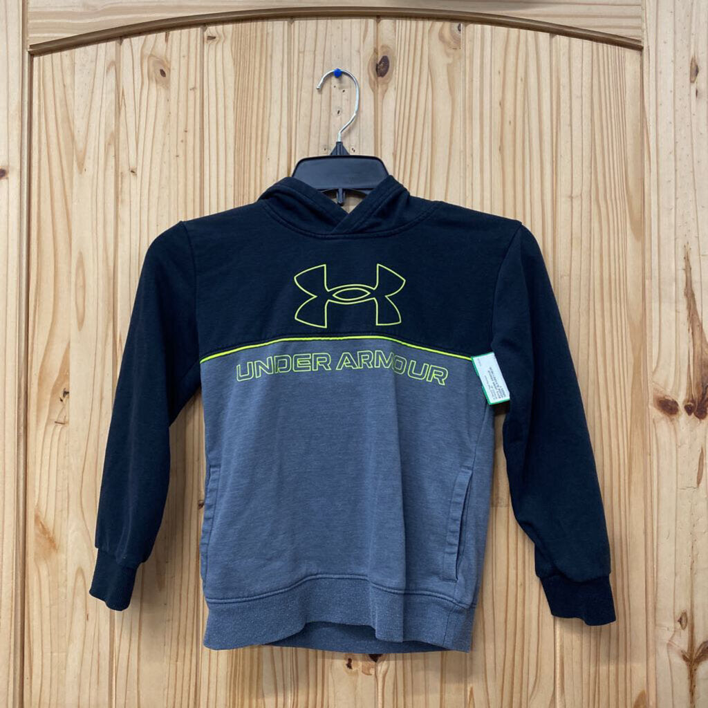 BOYS UNDER ARMOUR HOODIE BLK/GREY/NEON GREEN 7