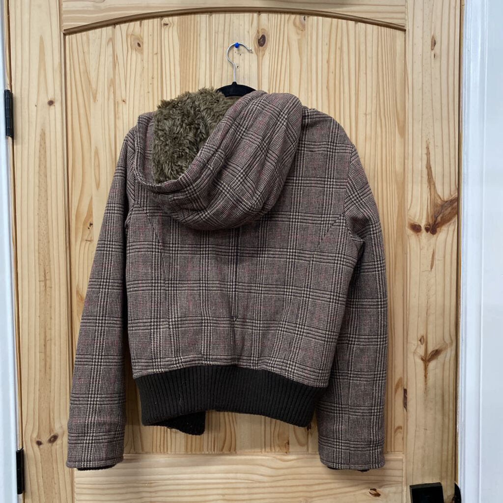 WOMENS AMERICAN EAGLE PLAID JACKET TAN/BROWN/PINK XL