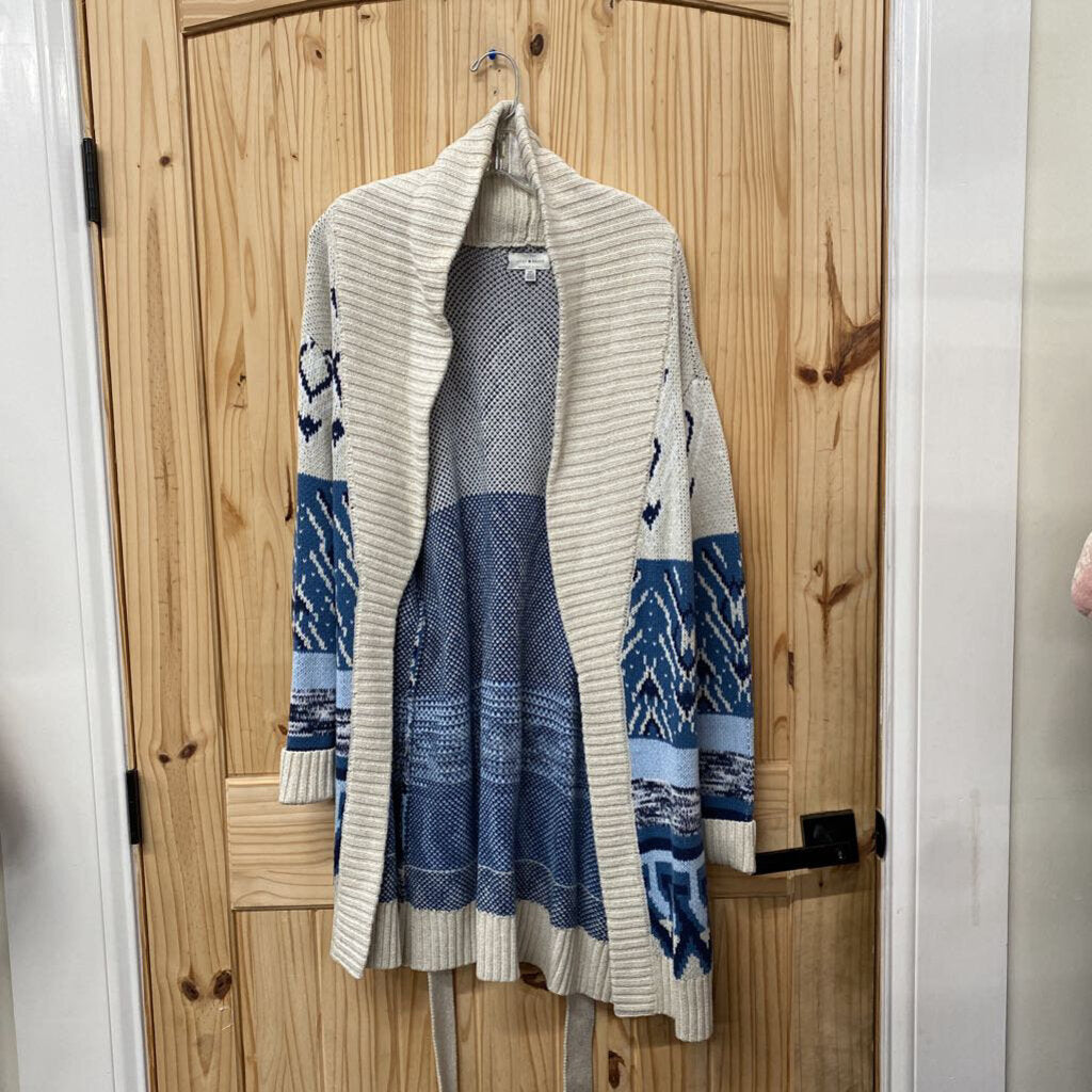 WOMENS LUCKY BRAND SWEATER CARDIGAN TAN/BLUE S