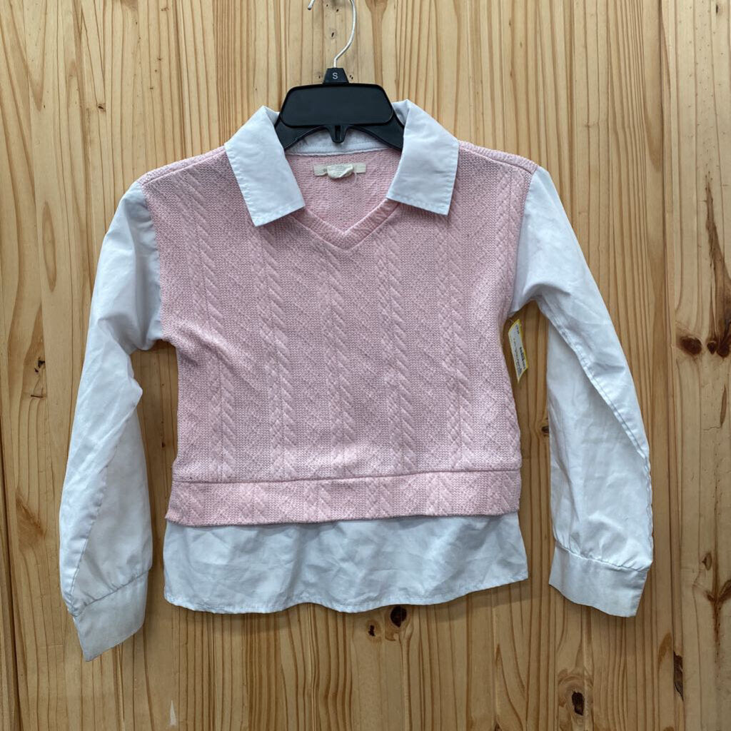 GIRLS ONE STEP UP PINK/WHITE CASUAL TOP S 7/8