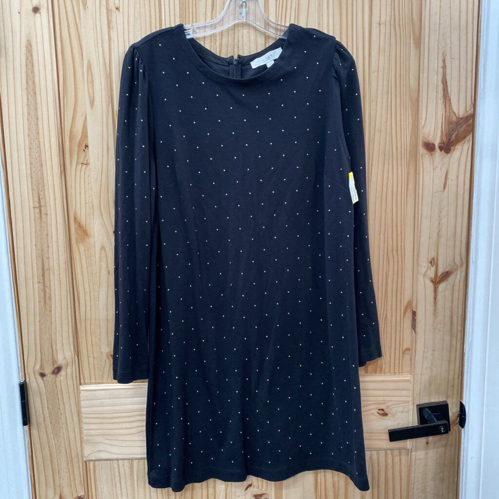 WOMENS THE LOFT LS BLK/GOLD DRESS L