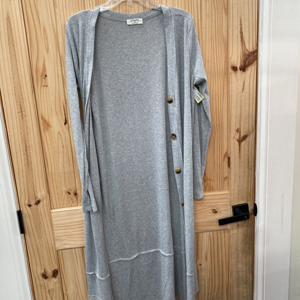 WOMENS ZENANA LT GREY CARDIGAN M
