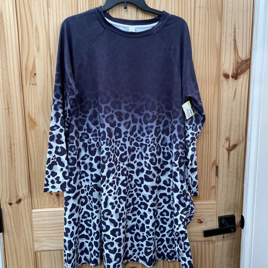 WOMENS PIXIE LADY LS GREY/WHITE OMBRE LEOPARD DRESS L