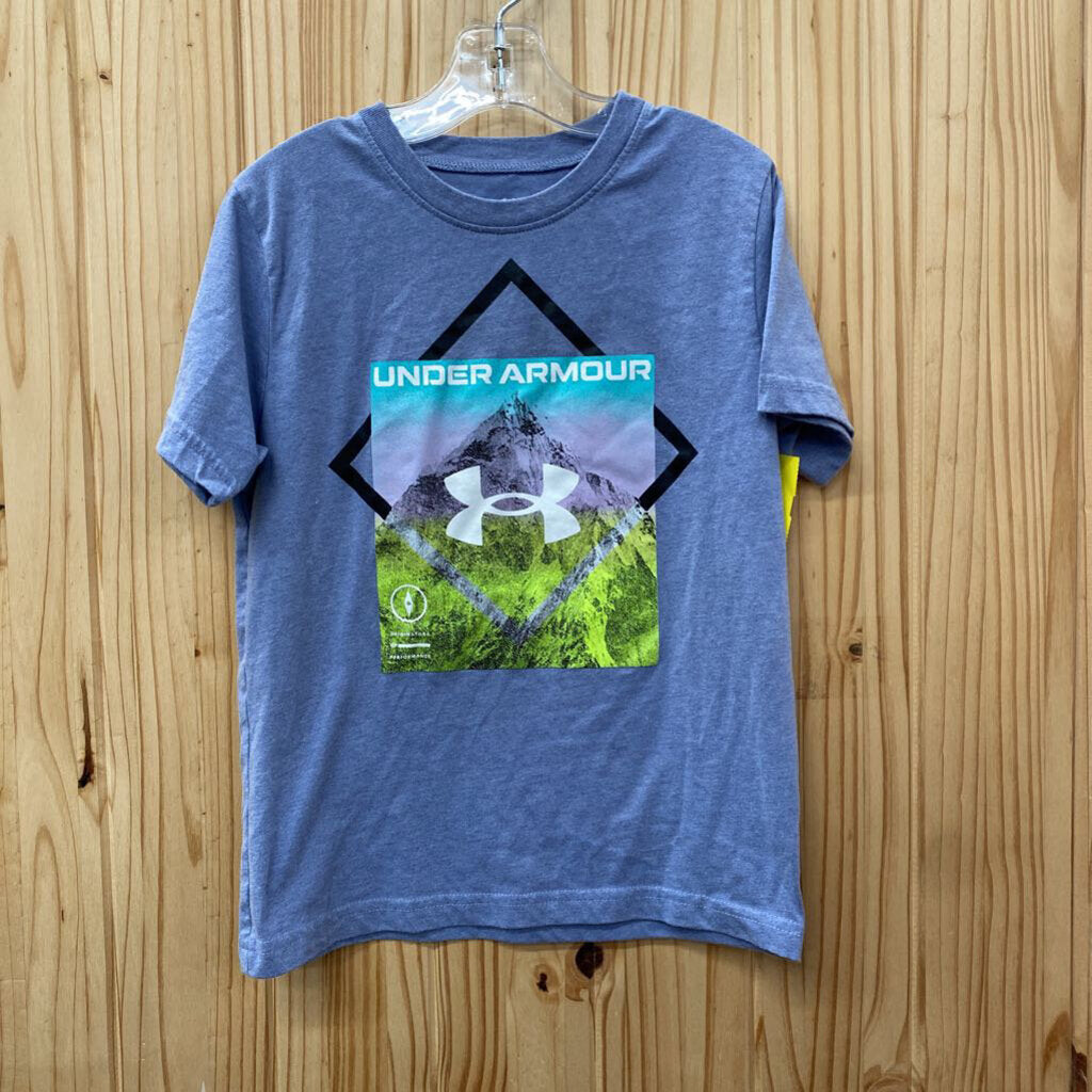 BOYS UNDER ARMOUR SHIRT BLUE/IME GREEN/BLK T-SHIRT YS 8