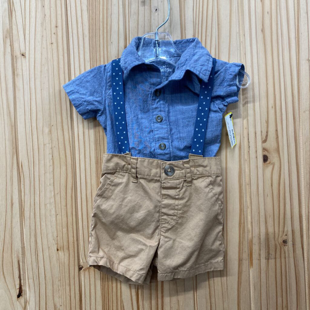 BOYS CAT & JACK 2PC SET LINEN/TAUPE 3/6M