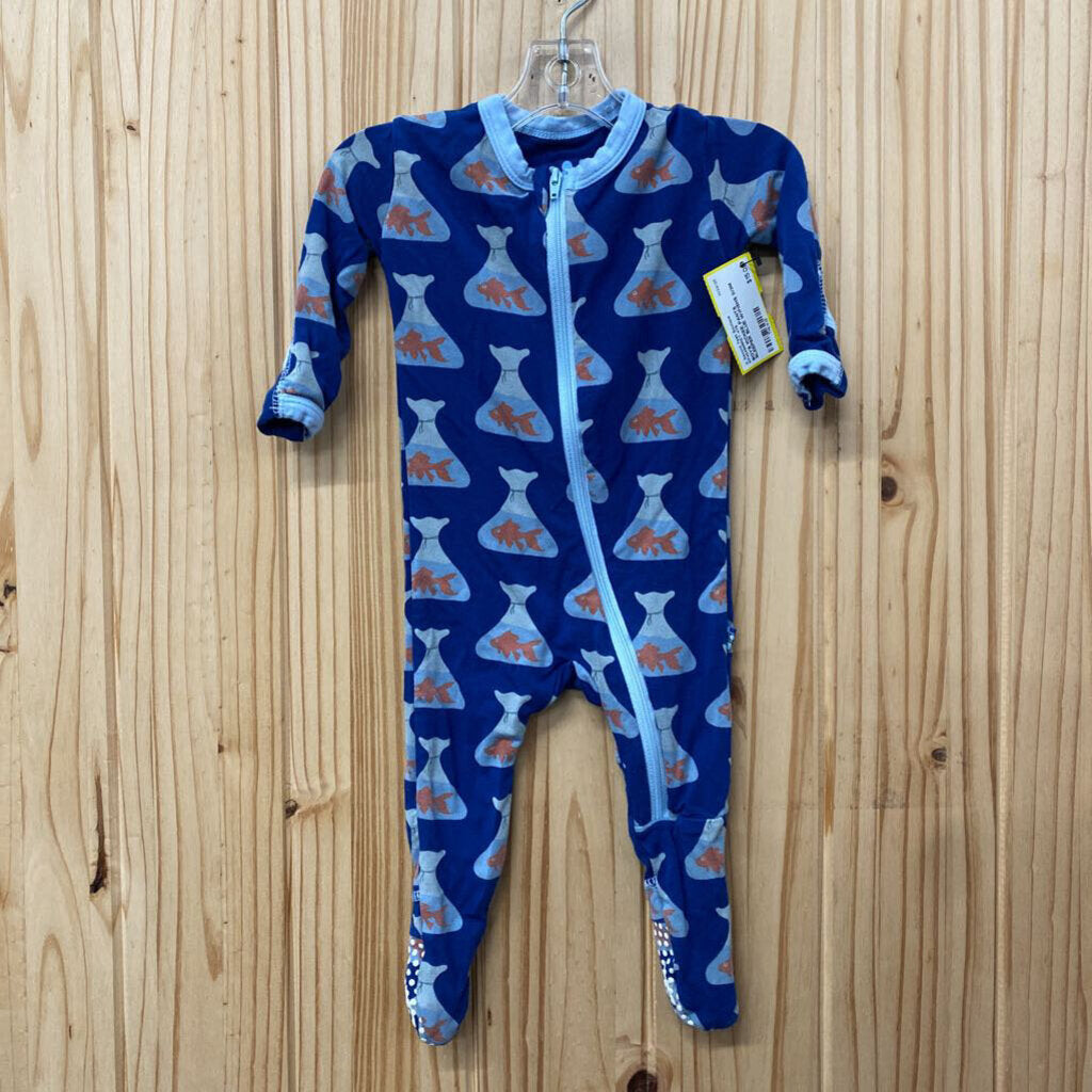 BOYS KICKEE PANTS SLEEPER BLUE W/FISHS 0/3M