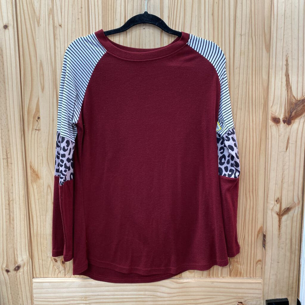 WOMENS LS SHIRT MAWROON/WHITE/BLK M