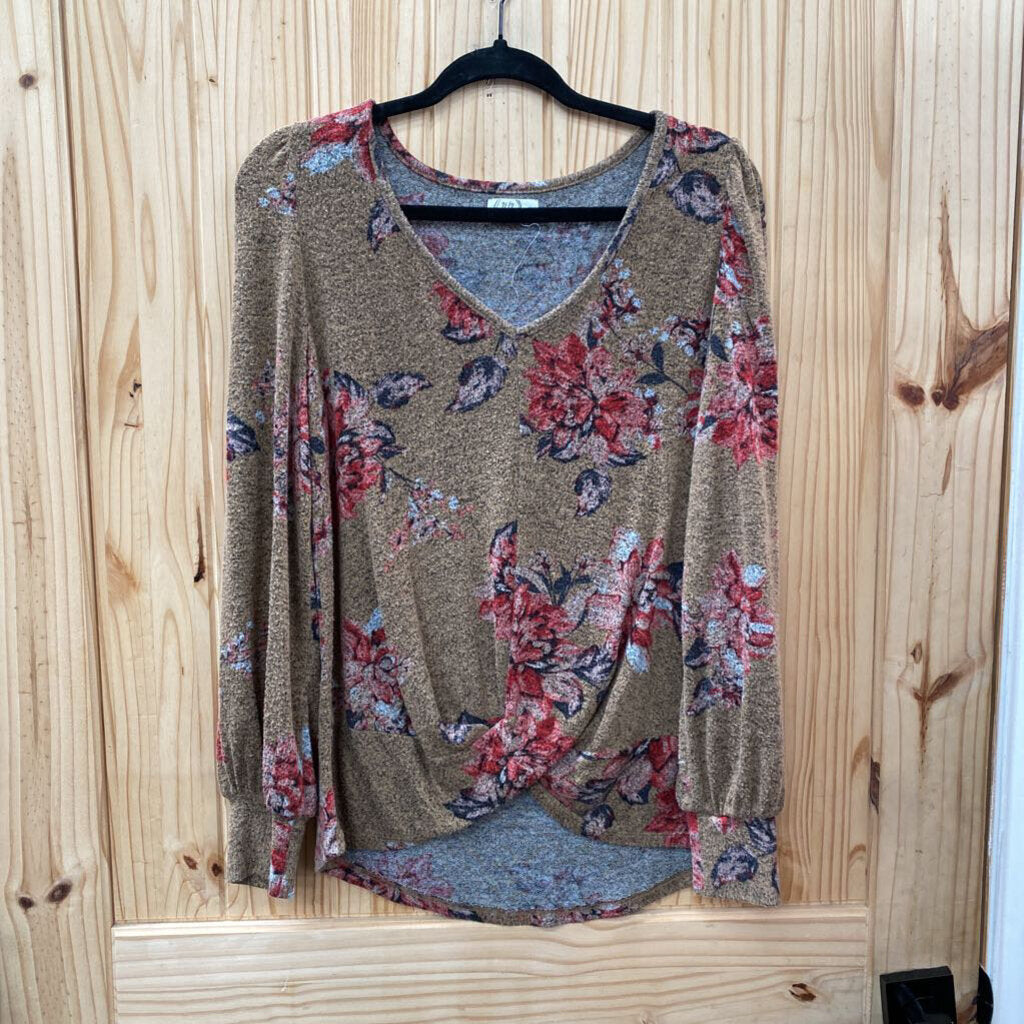 WOMENS 24/7 TAUPE FLORAL LS SHIRT M