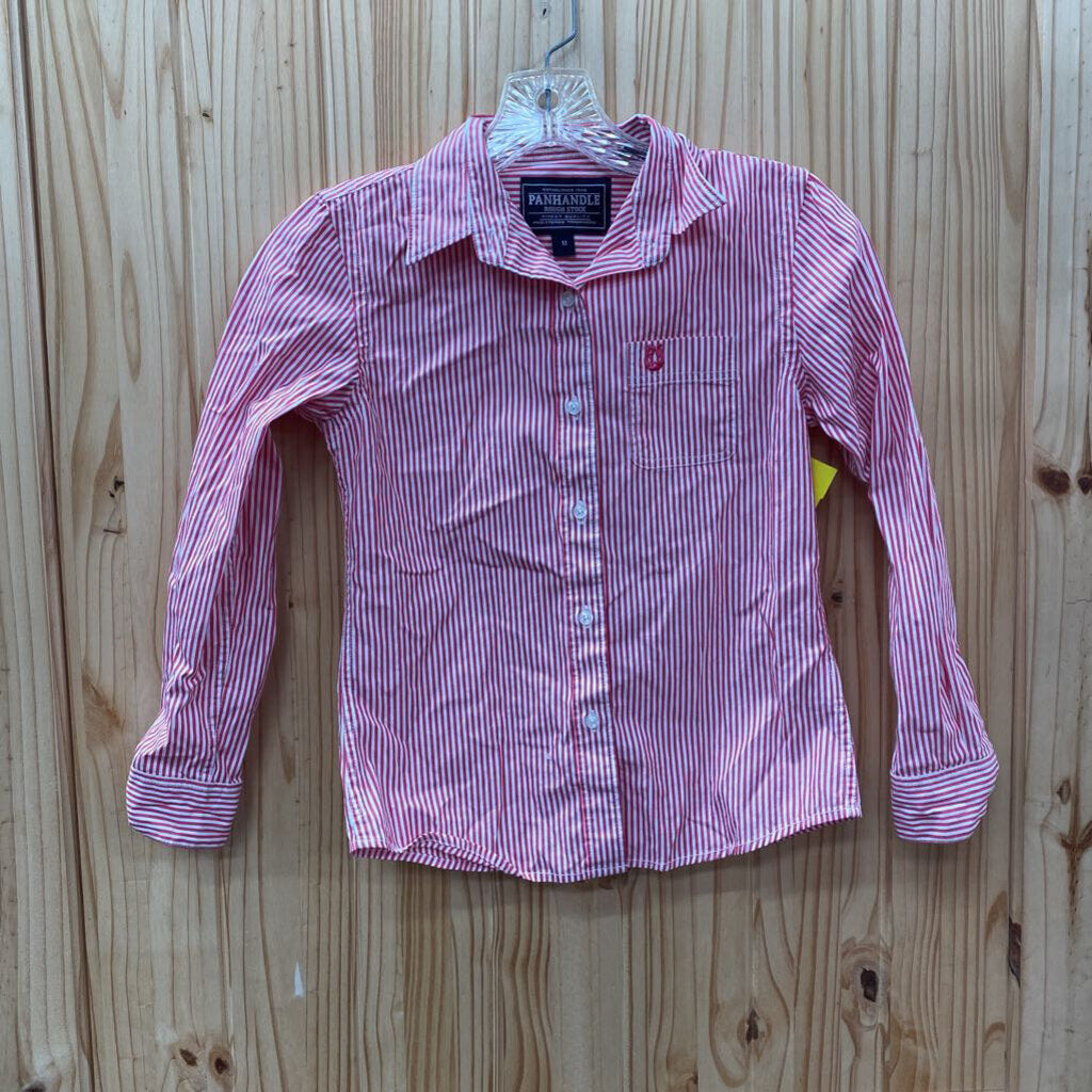 BOYS PANHANDLE DK PINK/WHITE STRIPE BUTTON UP SHIRT M 8