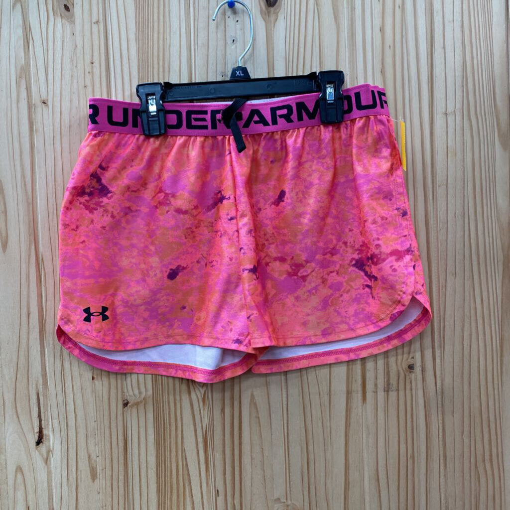 GIRLS UNDER ARMOUR SHORTS CORAL/PINK/FUSHIA YXL 14