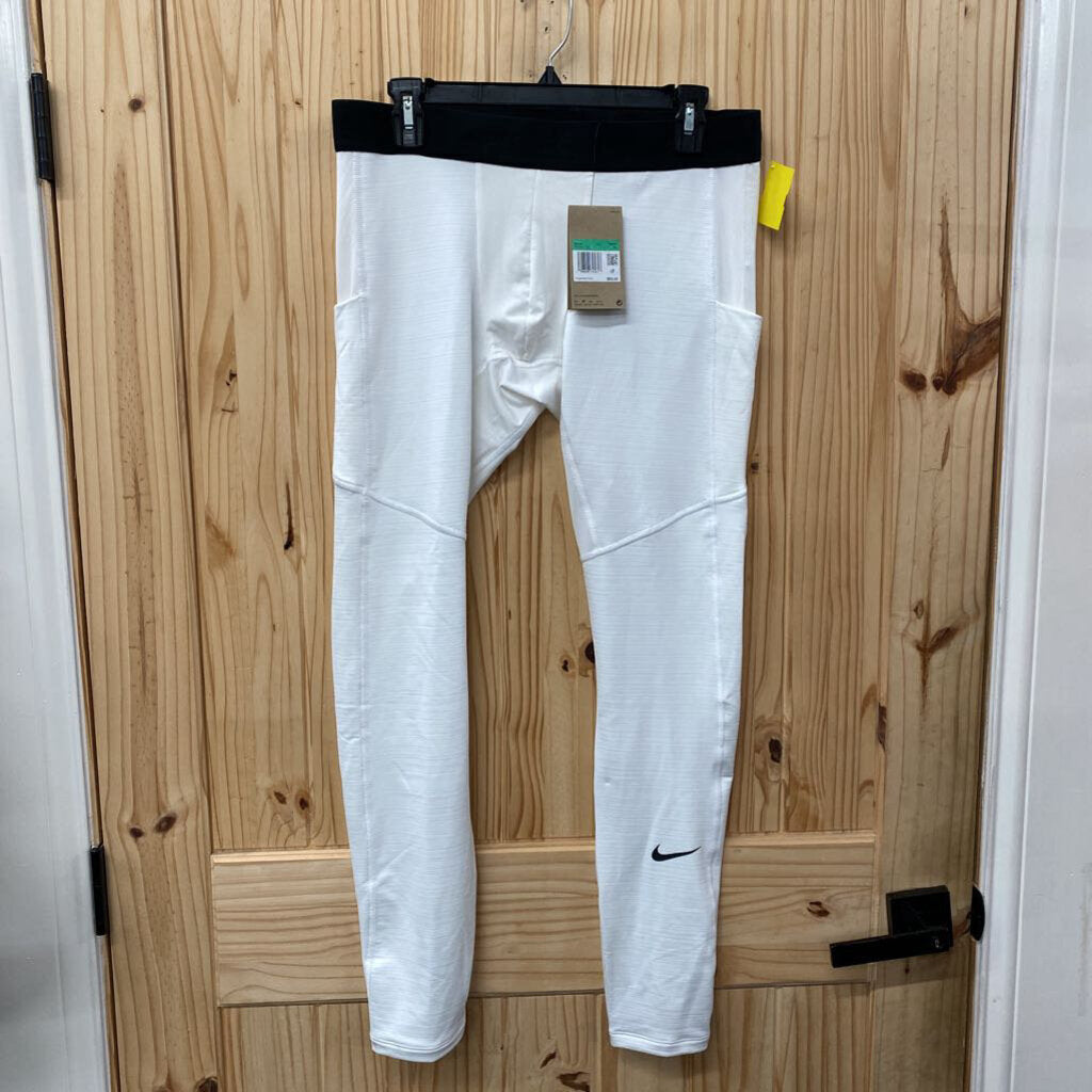 MENS NIKE PRO COMPRESSION PANTS WHITE/BLK XL NWT