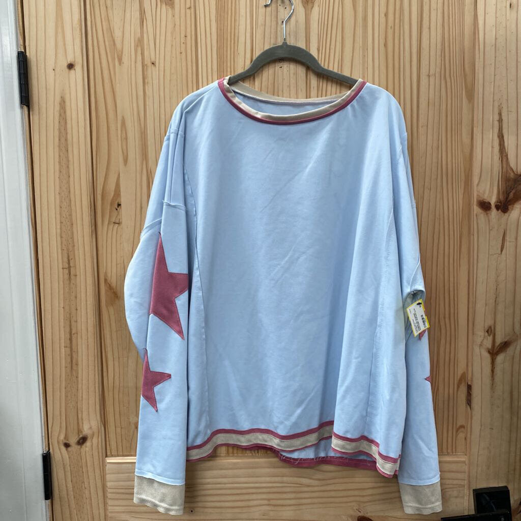 WOMENS SKY BLUE/PINK SWEATSHIRT W/STARS XL/1X