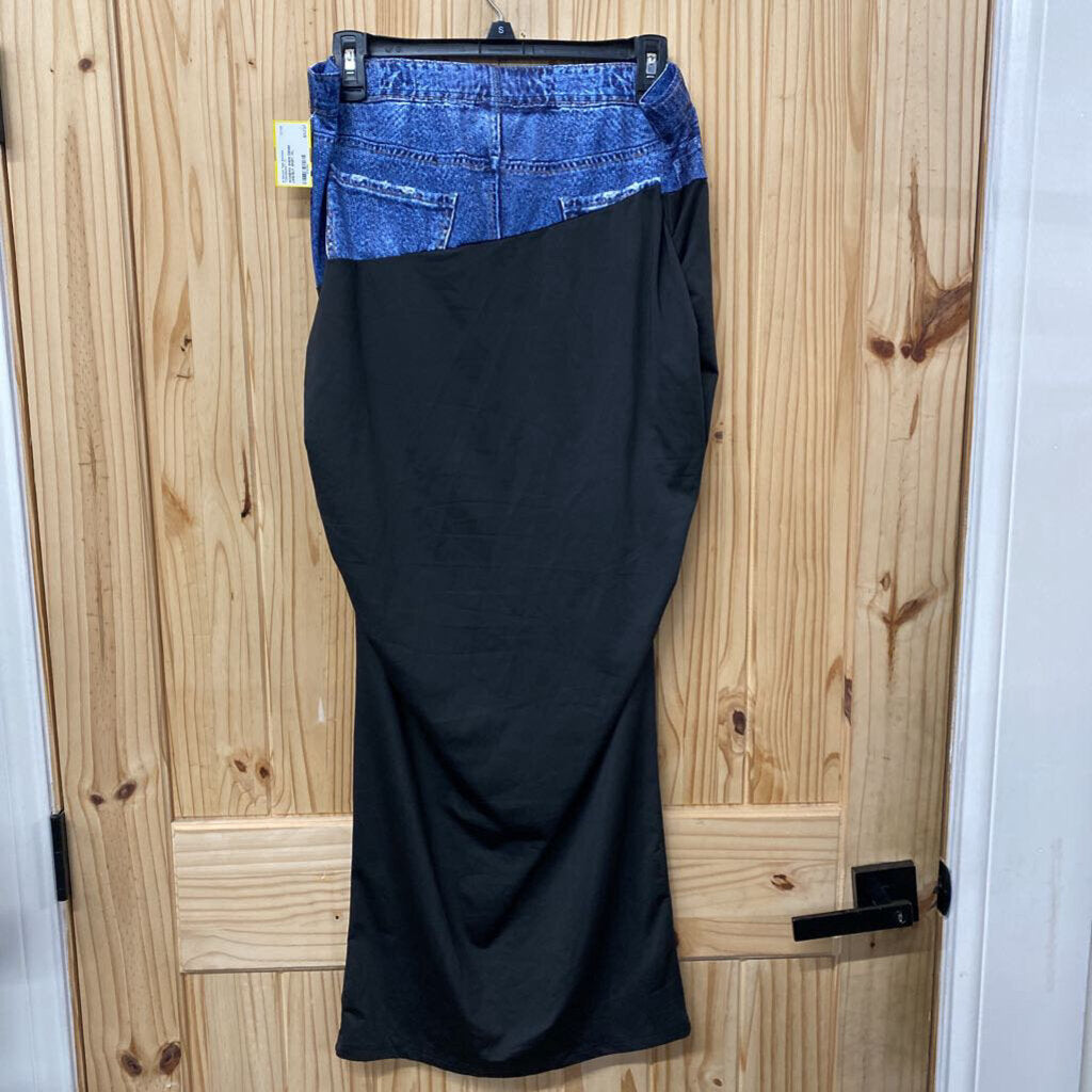 WOMENS SHEIN DENIM LIKE/BLK SKIRT 1XL