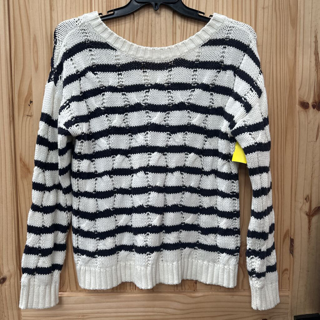 AEROPOSTALE NAVY/WTE STRIPE VNECK SWEATER M