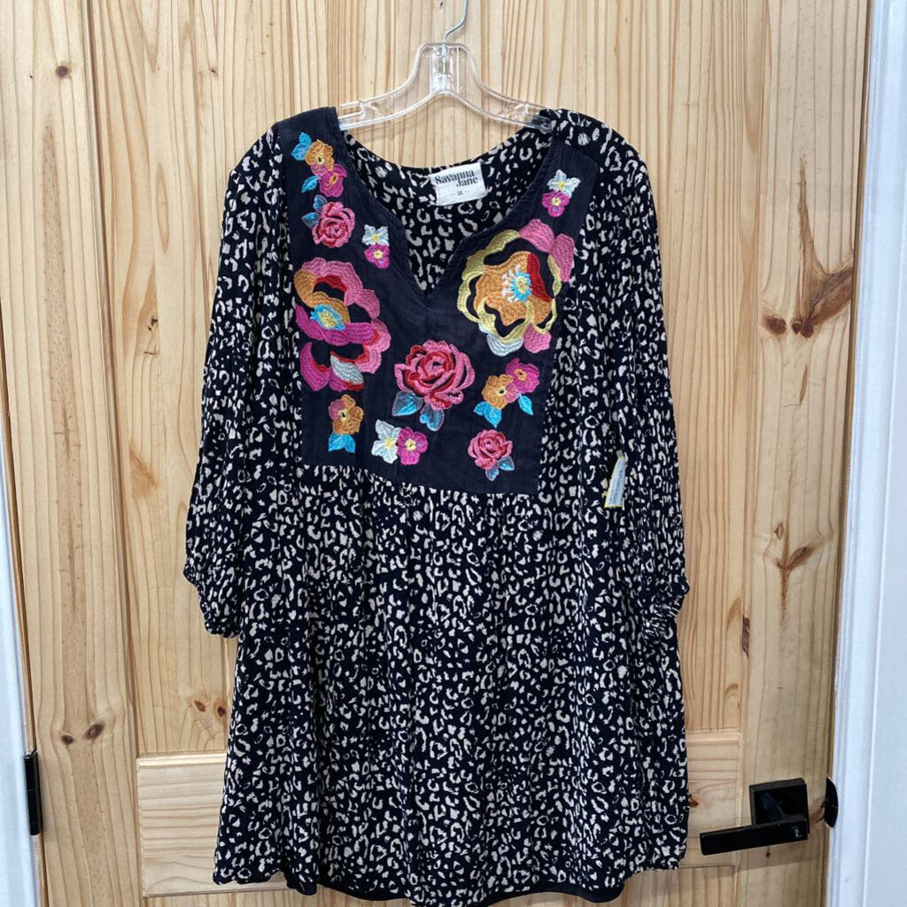 WOMENS SAVANNA JANE LEOPARD FLORAL TOP 3X