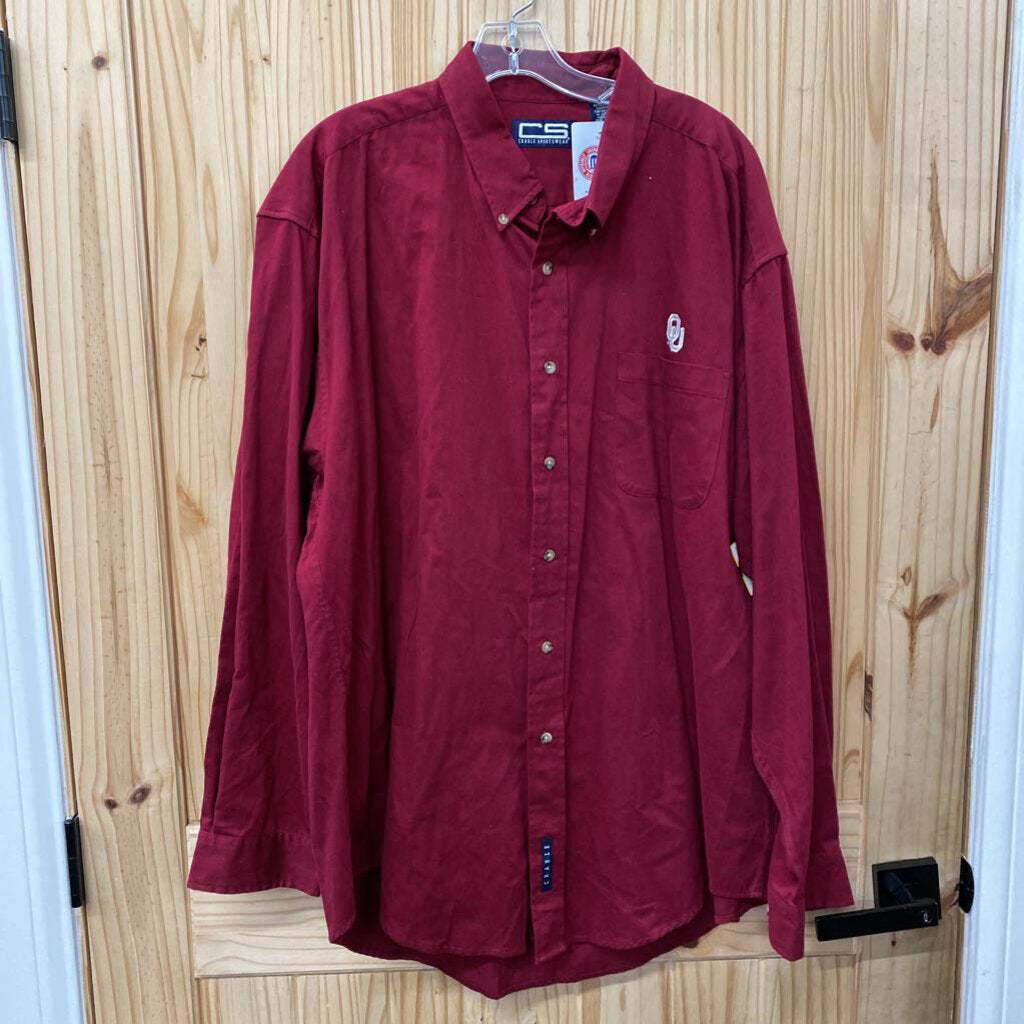 MENS OU LS BUTTON UP SHIRT WINE/WHITE XXL NWT
