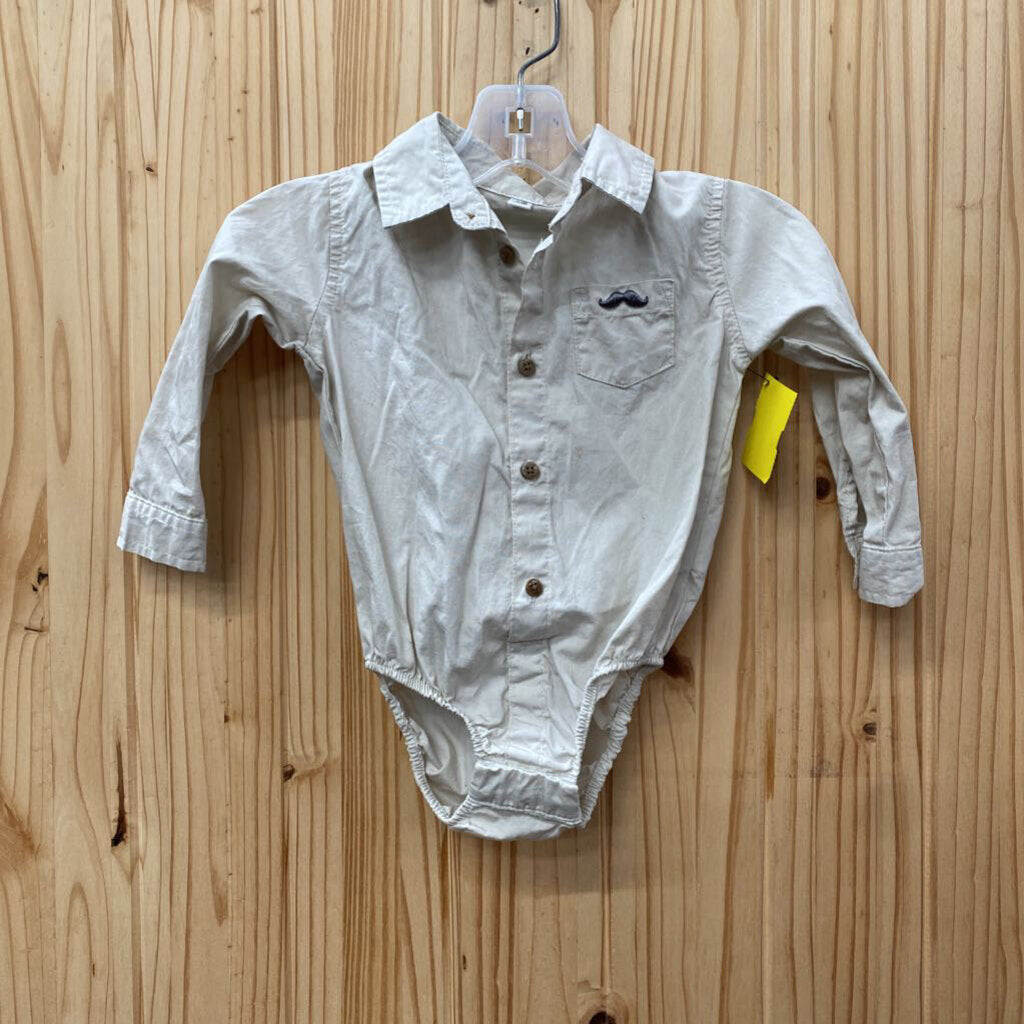 BOYS LITTLE GENT BEIGE LS ONESIE SHIRT 12/18M