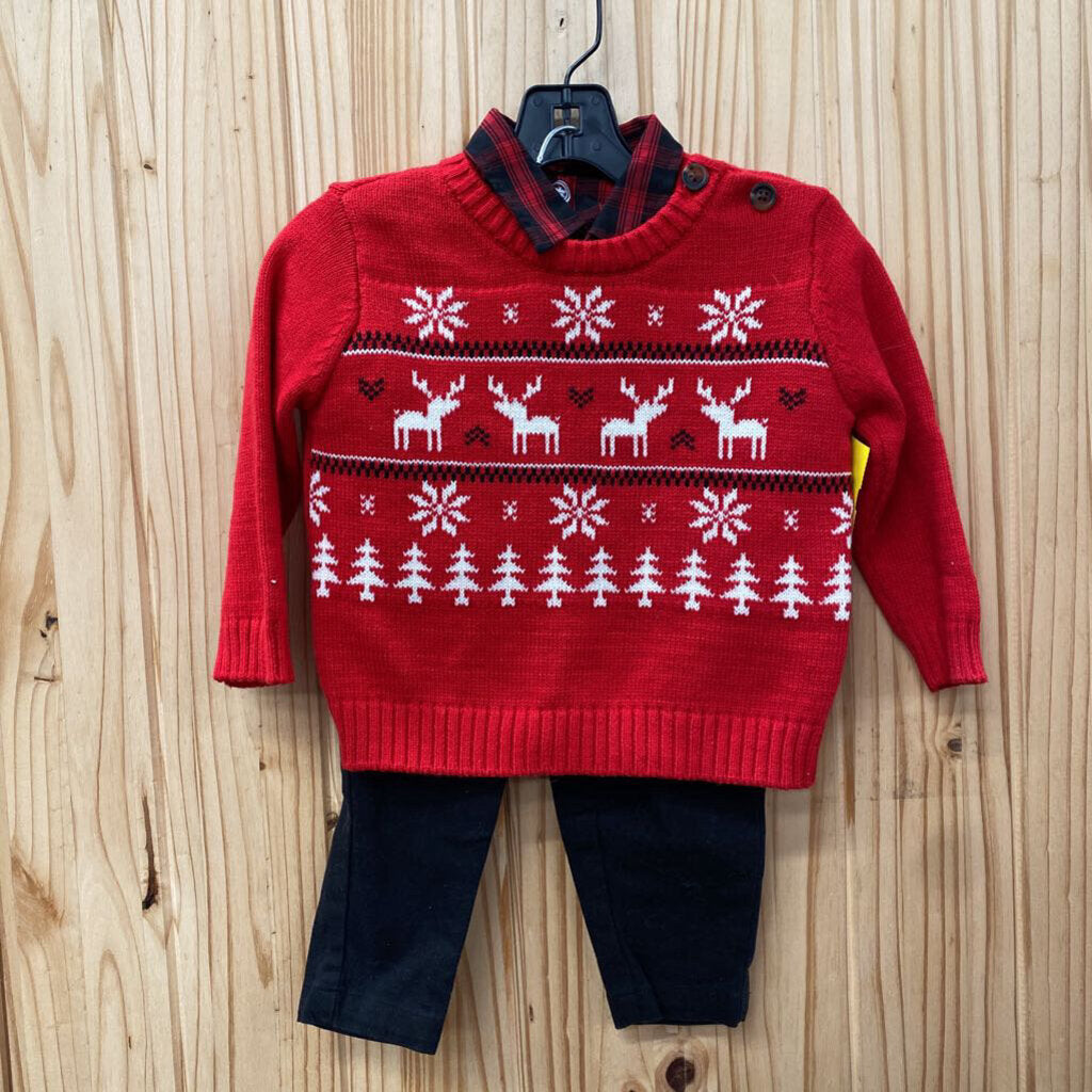 BOYS WONDER NATION 3PC SET RED/BLK 12M