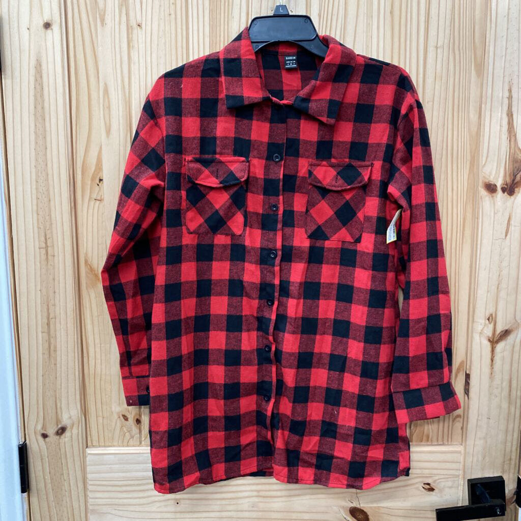 WOMENS SHEIN RED/BLK PLAID LS SHIRT S