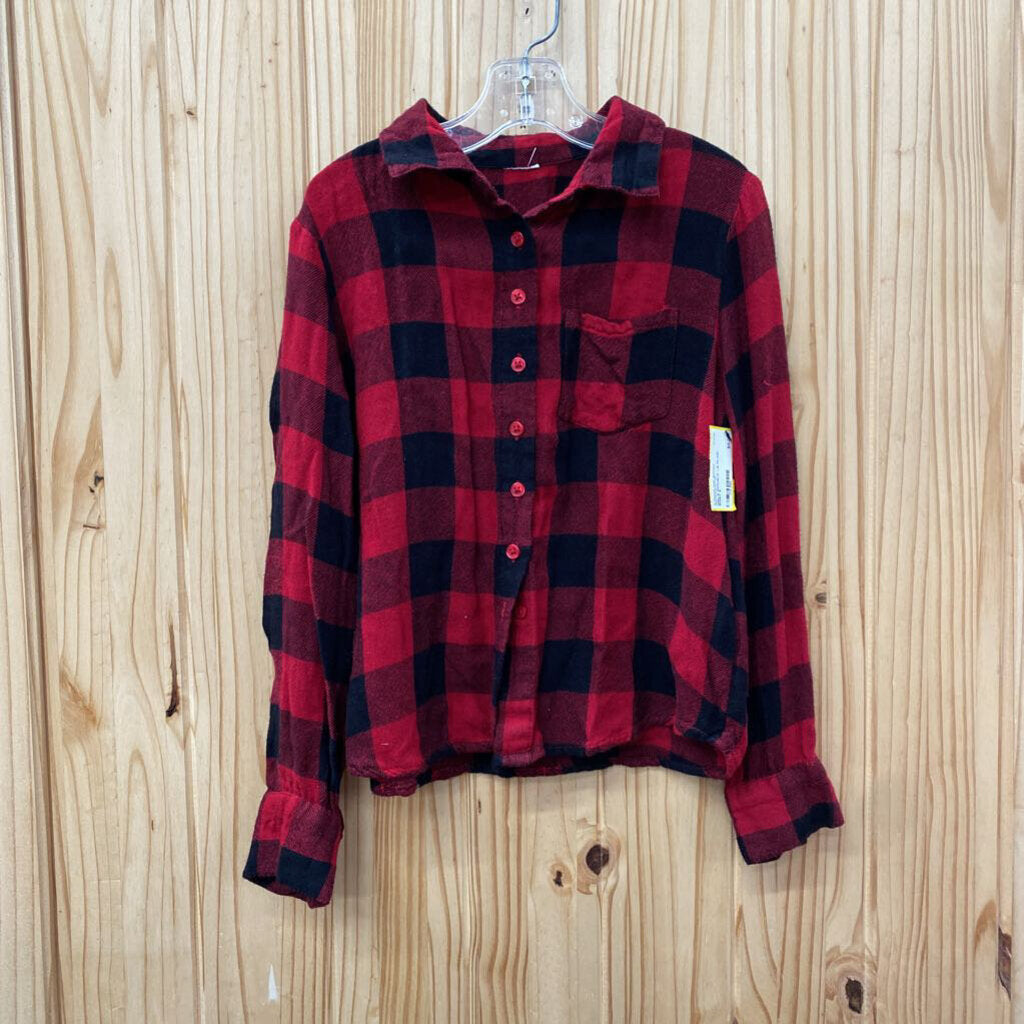 GIRLS RED/BLK LS PLAID SHIRT 6