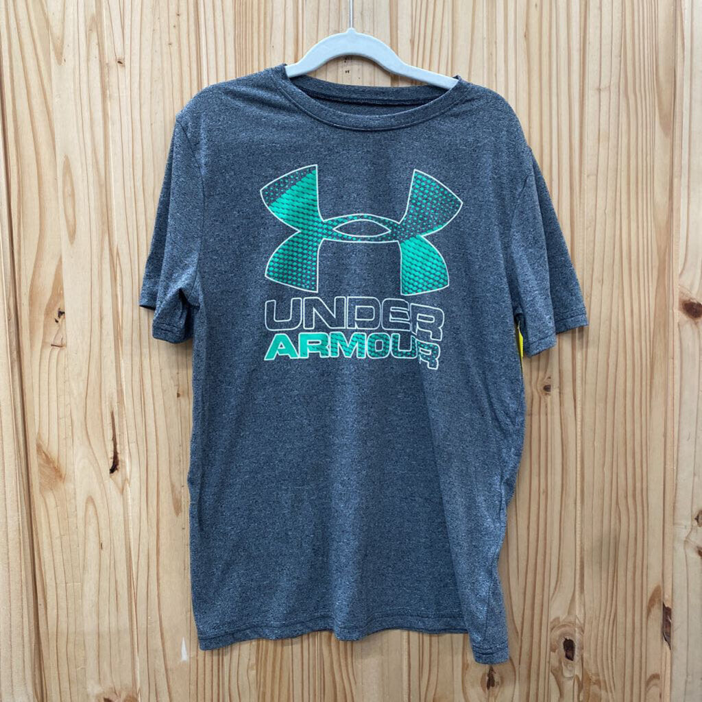 BOYS UNDER ARMOUR SHIRT GREY/GREEN/WHITE YLG 10