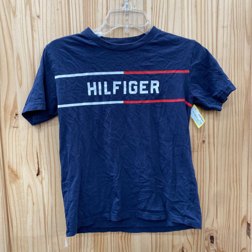 BOYS TOMMY HILFIGER SHIRT NAVY BLUE/WHITE/RED M 10/12
