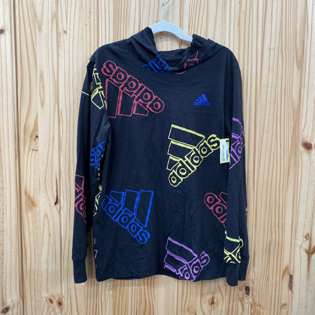 BOYS ADIDAS LS HOODED SHIRT BLK/MULTI COLORS 10/12