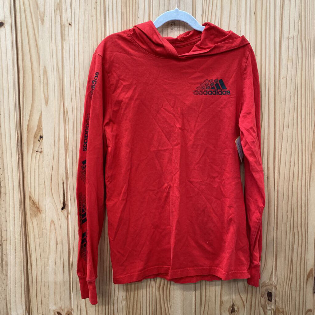 BOYS AAAADIDAS RED/BLK LS HOODED SHIRT M 10/12